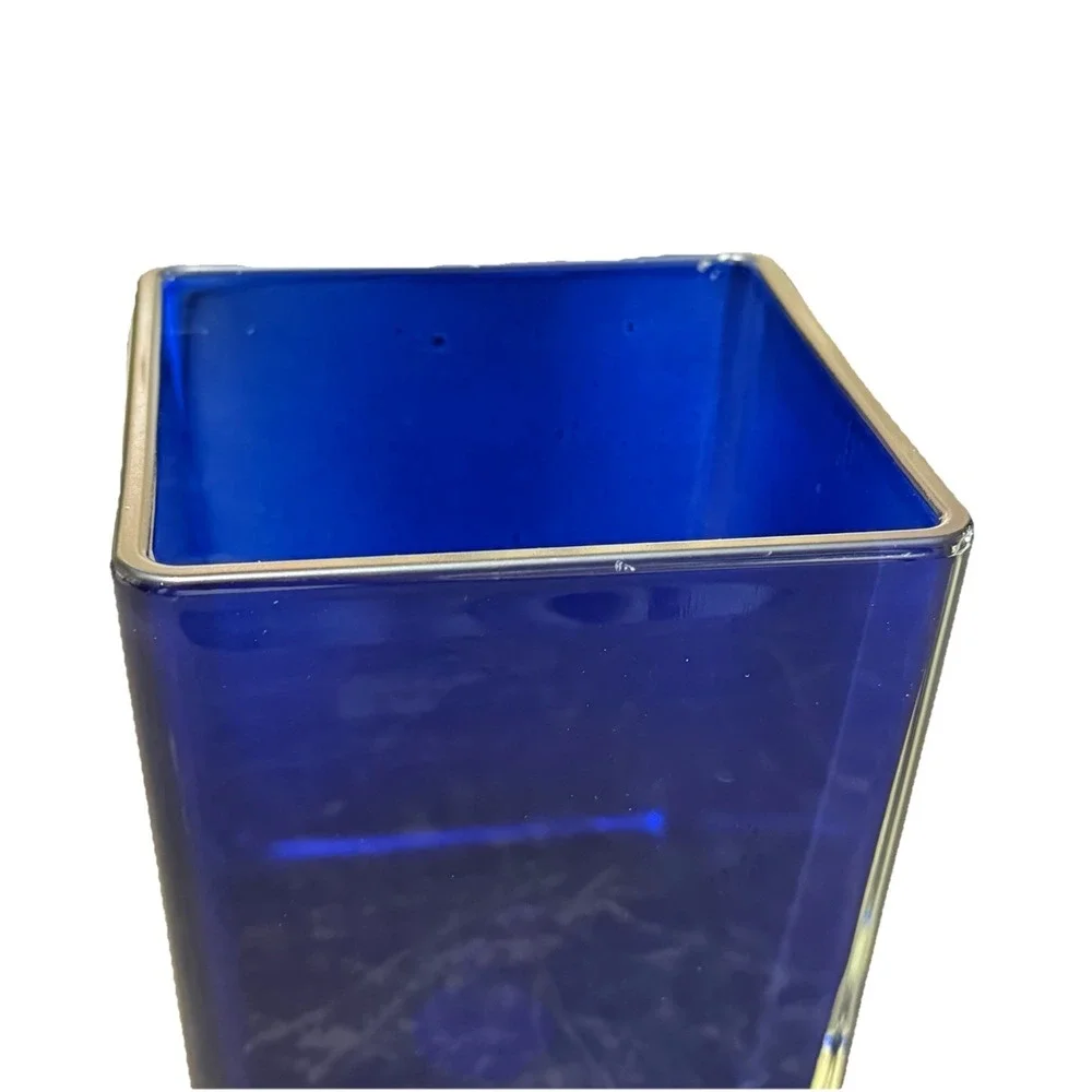Teleflora Cobalt Blue Square Glass Vase Made in Poland Floral Gift Vase Vintage‎